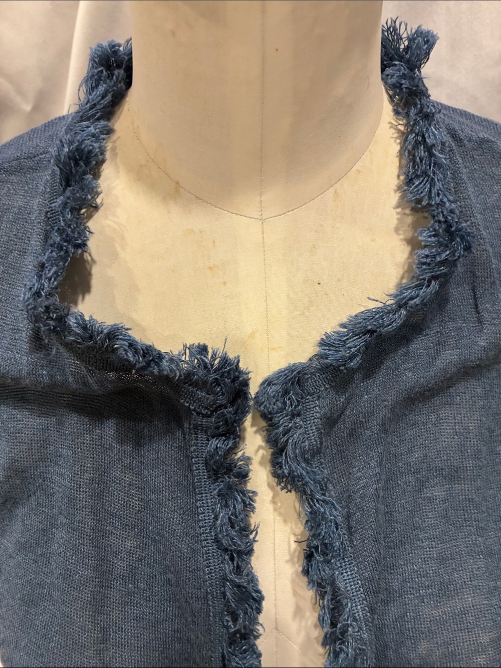 NIC+ZOE Cardigan Frayed-Trim Open Front Cardigan - Blue Linen/ Viscose Blend MED - Picture 3 of 15